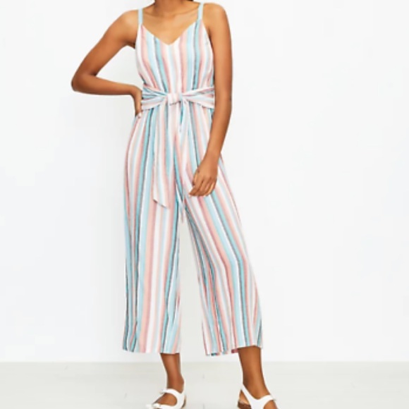 LOFT Pants - Ann Taylor LOFT Striped Wrap Cami Jumpsuit - Blossom Stripe